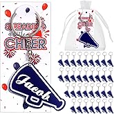 Huquary 30 Sets Megaphone Cheer Keychains Bulk Cheer Gifts Cheerleader Bag Hanging Keyring Cheerleading Acrylic Luggage Keychains with Cards and Organza Bags for Christmas Team Party Favors
