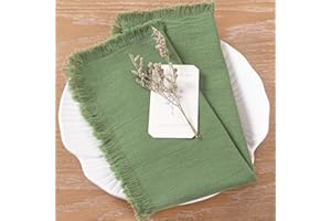 LINXTAR Handmade Cloth Napkins with Fringe 4 Pack 17''x17'' Thick Cotton Linen Napkins Soft Versatile Dinner Table Napkins for Parties Weddings Everyday Use - Sage
