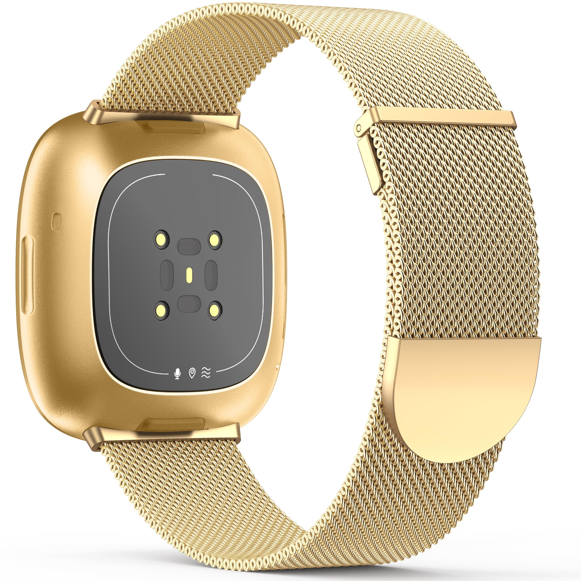 Higgs Magnetic Adjustable Strap Compatible With Fitbit Versa 3/4, Sense/Sense 2 for Women Men - Gold Fashion Metal Replacement Band