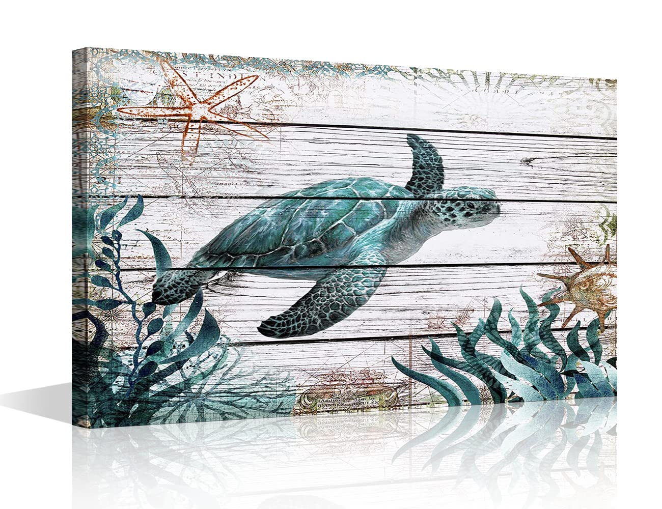 Canvas Wall Art Sea Turtle Wall Decor Giclee Rustic Painting Ocean Beach Canvas Prints Framed Artwork for Living Room Bedroom Office Pictures Posters 8x12inch (20x30cm), Animals-08 — image 1
