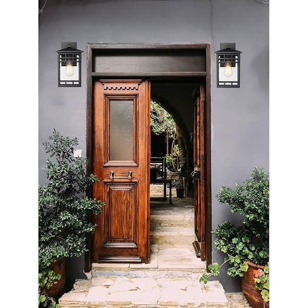 OUTDOOR WALL LANTERN, EXTERIOR WALL MOUNT LIGHT FIXTURE, BLACK OUTSIDE PORCH SCONCE LIGHTING WITH SEEDED GLASS, WATERPROOF OUTDOOR WALL LIGHT FOR PATIO FRONT DOOR ENTRYWAY
