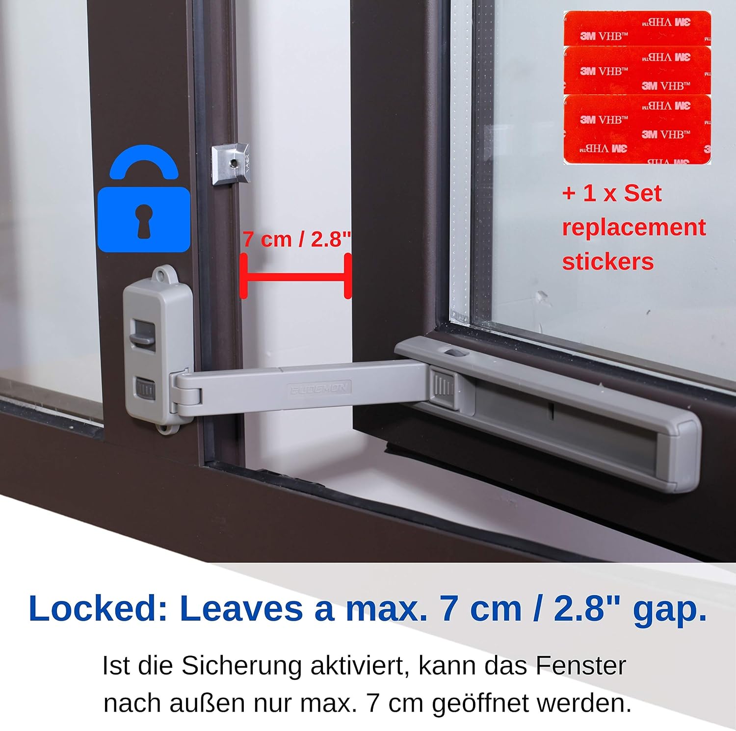 Window Child Safety Lock, for Inward & Outward Opening Windows, Dark Grey, with 3M VHB Special Adhesive, for UPVC, Wooden, Metal Frames, for Window Frames from 1.5" Width, Window Opening restrictors - Image 4