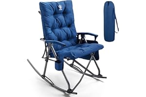 EVER ADVANCED Oversized Folding Rocking Camping Chair, Padded Portable Rocker Chair for Patio, Lawn and Outdoors, Heavy Duty Hard Armchair for Adults Supports 400lbs, Blue