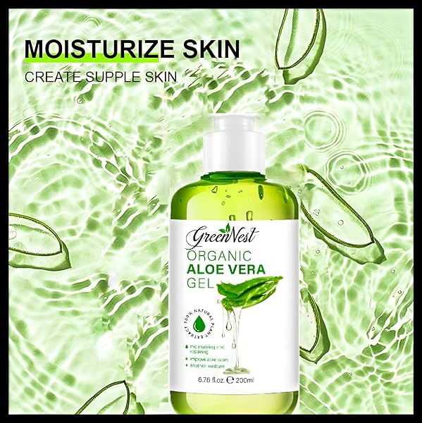 ALOE VERA GEL FOR FACE, SKIN, HAIR | 100% ORGANIC ALOE | MOISTURIZER, HAIR GEL, AFTERSHAVE | PARABEN FREE, RELIEF FROM SUNBURN AND BURN, CALMING, SOOTHING, NOURISHING.
