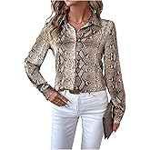 SHENHE Women's Button Down Shirt Animal Print Long Sleeve Work Blouse Business Casual Top