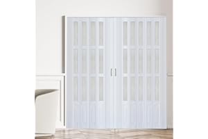 CCBOYSHARDWARE 72X80in Double Accordion Door Interior,Folding Doors for Closet with Installation Hardware and Lock, White Multifold Interior Doors