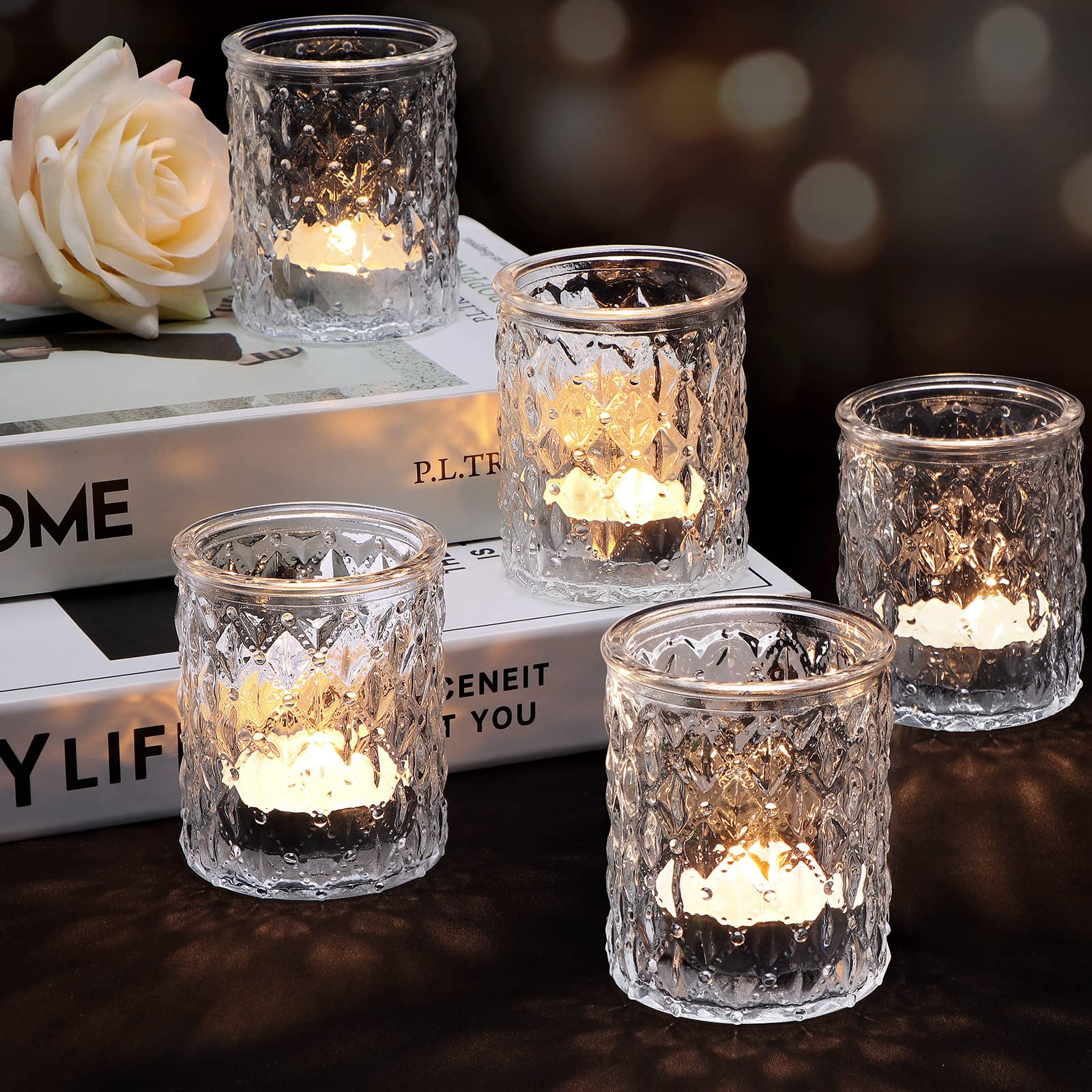 Azuritek 12pcs Votive Candle Holders, Clear Glass Tealight Candles Holder for Living Room Wedding Decor, Candles Holders Gifts for Women