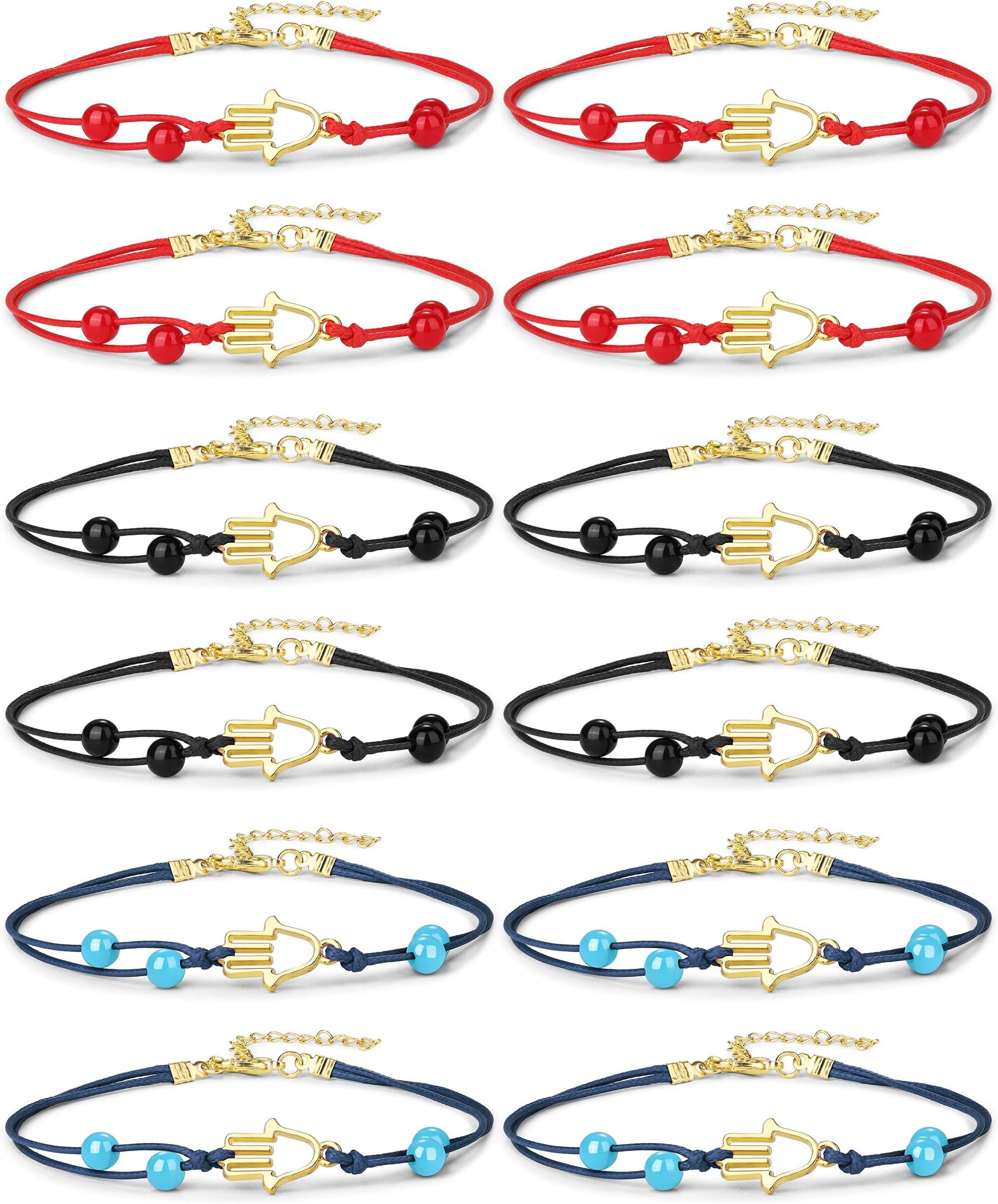 Hanpabum 12Pcs Evil Eye Braided String Bracelets for Women Men Hamsa Hand for Protection Bracelets Red/Black/Blue String