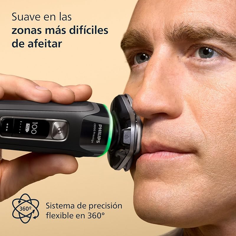 i9000 Prestige, Afeitadora Eléctrica Hombre, Máquina de Afeitar Barba en Seco y Húmedo, Tecnología SkinIQ, Base de Carga, Recargable, Estuche de Viaje, Centro de limpieza, XP9207/30