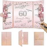 DARUNAXY Rose Gold 60th Birthday Party Decorations, Happy 60th Birthday Alternative Signature Guest Book for Women Pink Cheers to 60 Years Old Gifts 60 Birthday Signing Card Board Party Supplies