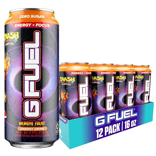 G FUEL ENERGY DRINK, APPLE MANGO, SUGAR FREE BEVERAGE WITH 300MG CAFFEINE, DAILY ENERGY BOOST WITH FOCUS AMINO, VITAMIN + ANTIOXIDANTS, 16 OZ CANS (CRASH BANDICOOT, 12-PACK)