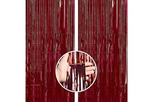 PartyWoo Red Streamers Fringe Curtain Backdrop 2pcs 8.2 ft Red Tinsel Foil Backdrop for Birthday Graduation Bachelorette Citizenship Strawberry Cherry Casino Movie Marry Me Theme Party Decorations