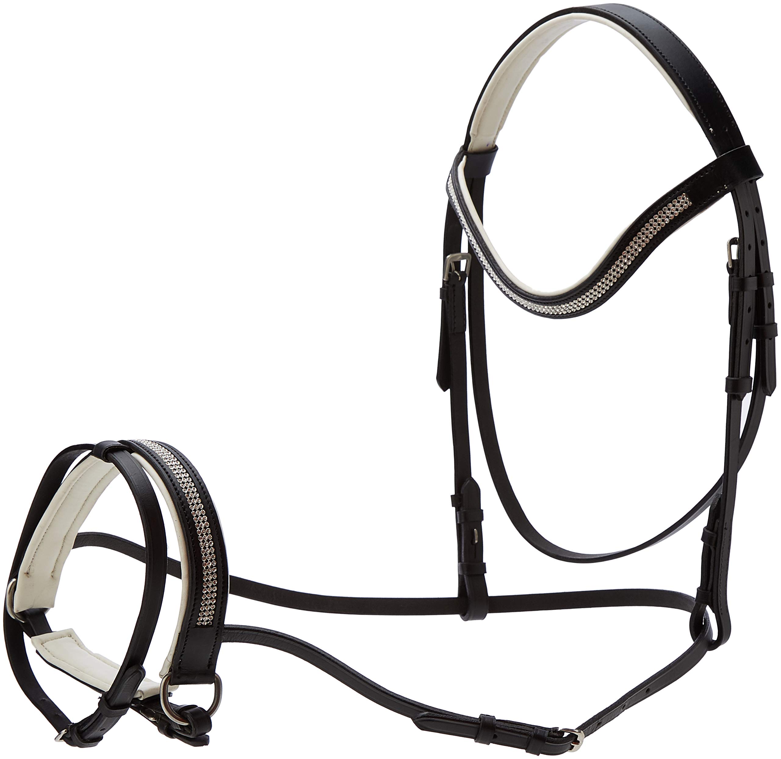 Cwell Equine Diamonte Leather Comfort Bridle With White Padding With Free Reins BLACK (COB)
