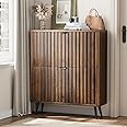 Shoe Storage Cabinet, Fluted Shoe Cabinet Storage for Entryway, Walnut Hidden Shoe Cabinet with Metal Legs,Shoe Organizer Cabinet with Flip Doors, Slim Entryway Shoe Storage Cabinet （31.5in）