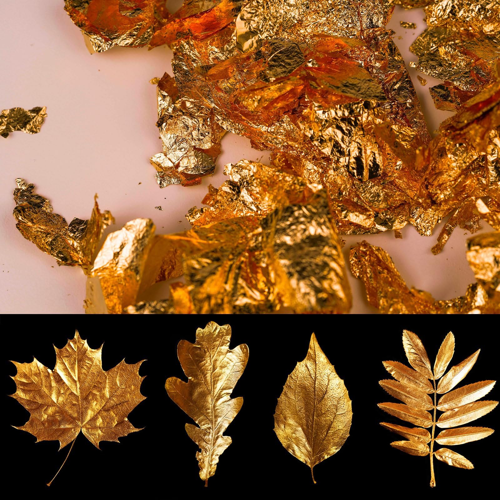 Bememo 100 Pcs Gold Leaf Sheets Imitation Gold Foil Paper Sheets for Arts, Gilding Crafting, Painting, Picture Frames, Projects, Furniture Decoration, 5.5