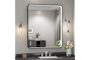 Twalsu 30x36 Inch LED Bathroom Mirror with Lights, Black Metal Framed LED Mirror for Bathroom, 3 Colors and Stepless Dimmable Wall Mounted Lighted Bathroom Vanity Mirror, Anti-Fog, Memory