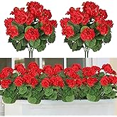 TOCHGREEN Artificial Red Geranium Silk Flowers Outdoor Plant Bush 2 Bundles Faux Flowers Geraniums for Outdoors Floral Home Decor Indoor Garden Patio Vase Grave Cemetary Table Centerpieces Decor