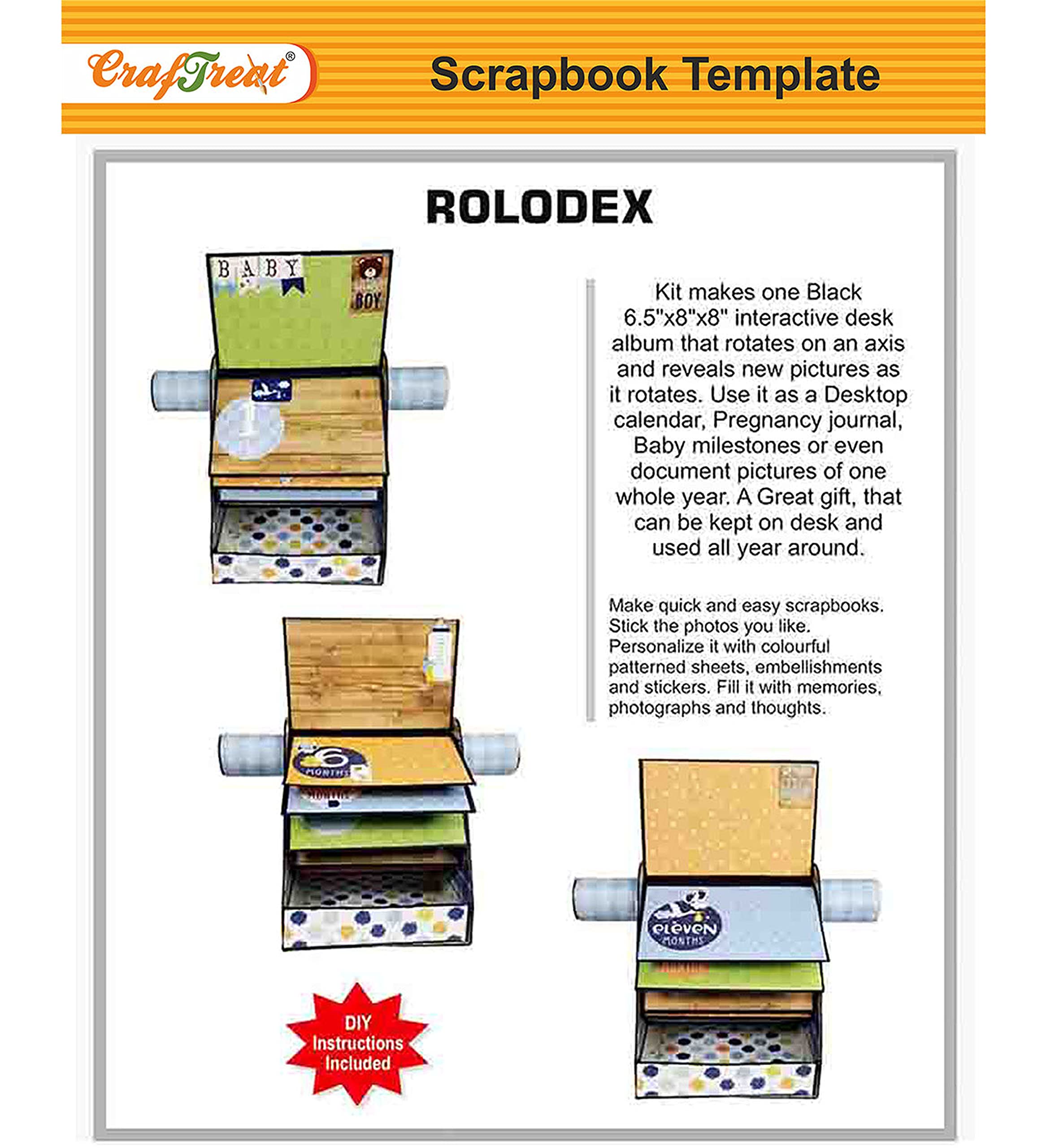 CrafTreat DIY Scrapbook Photo Album for Anniversary - Contains Precut Base for Making 1 Album of Rolodex (Black Color) 6.5X8X8 Inches - Wedding Scrapbook Album for Couples