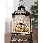 Gorrzai Christmas Snow Globes Village Snow Globe Lantern, Lighted Christmas Decorations Indoor with Music Timer Swirling Glitter, Light Up Musical Church Train Mountain Decor, USB or Battery Operated