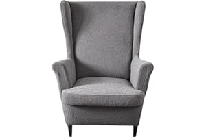 HZDHCLH Waterproof Wingback Chair Slipcovers 2 Piece,Stretch Spandex Wing Chair Covers for Living Room,Washalbe Armchair Sofa Slipovers (Dark Grey)