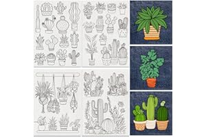 DOODLREAM 30Pcs Bonsai Cactus Embroidery Pattern Stabilizers, 8.3"x11.7" Potted Cacti Water Soluble Stick and Stitch Embroidery Stickers, 4 Sheets Cactus Hand Sewing DIY Embroidery Paper
