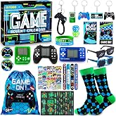 DIYDEC Advent Calendar 2026 Christmas Countdown Video Game Toys for Kids | 24 Days Xmas Video Game Party Favors for Boys Girls Blue Green Gamer Keychains Bracelet Goodie Bags Fillers(B)