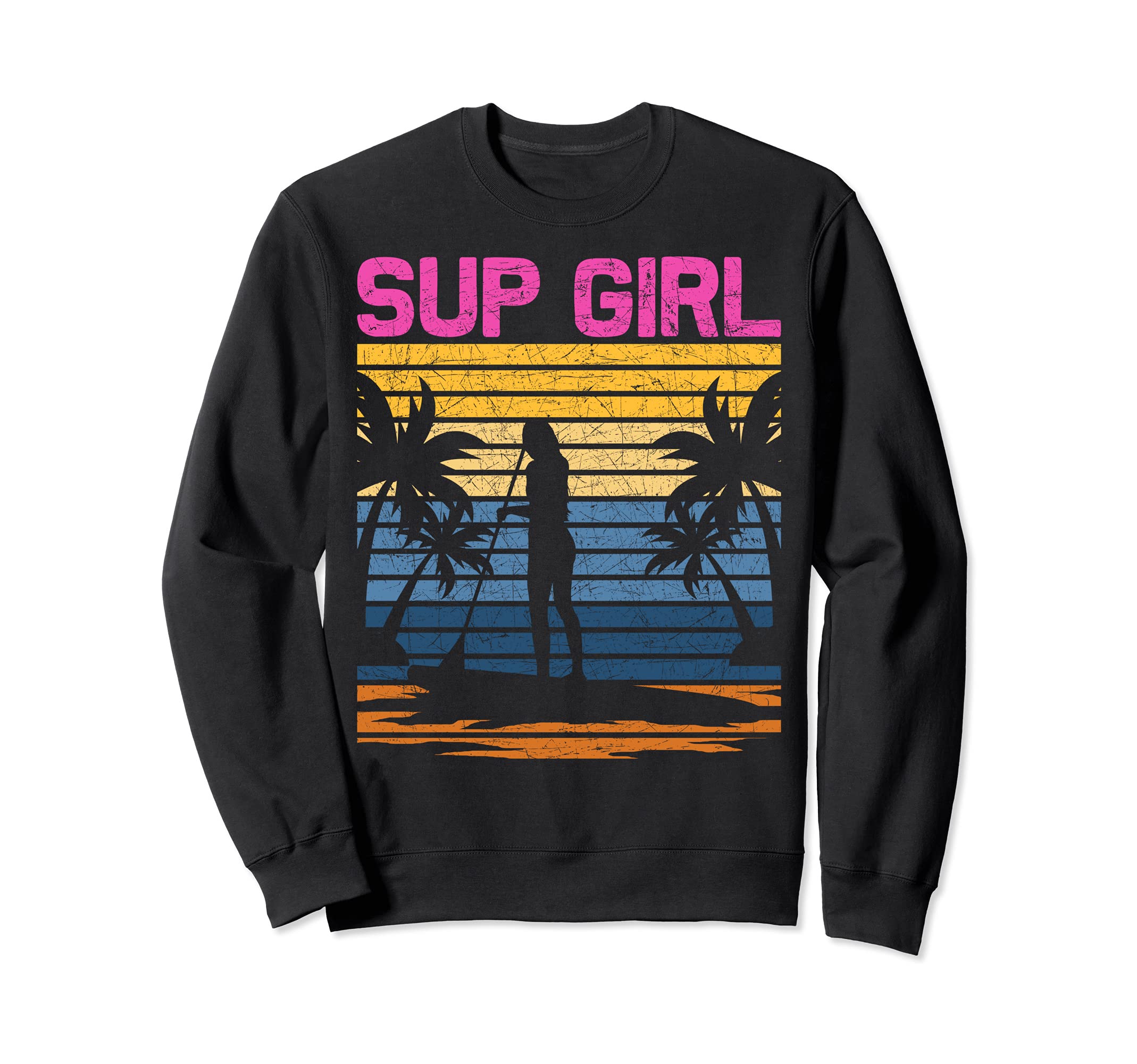 SUP Girl Stand Up Paddler Women Palm Tree Tropical Retro SUP Sweatshirt