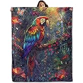 GBXGBX Colorful Parrot Throw Blanket – Tropical Forest Design, Cozy Warm Flannel Blankets, All Season Use, Girls Women and Bird Lovers Gifts, 50x60in, Sofa Office Dorm Travel RV Farmhouse Decoration