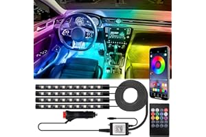 BFXM Car Interior Lights, 12V LED Strip Lights with Cigarette Lighter Adapter, App & Remote Control Music Sync Color Change Strip Lights for SUVs & Trucks, Car Accessories for Women Men