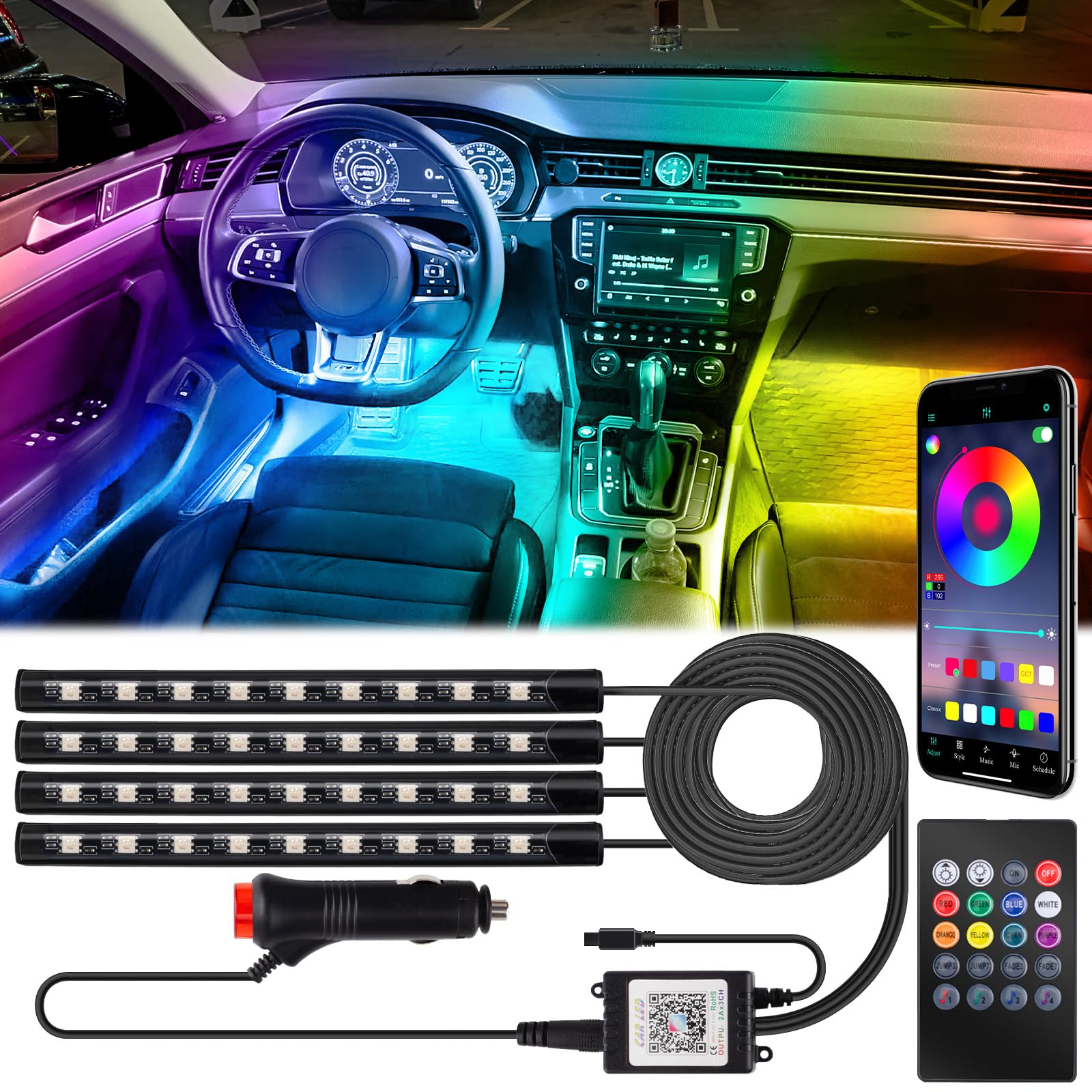 Photo 1 of BFXM Car Interior Lights, 12V LED Strip Lights with Cigarette Lighter Adapter, App & Remote Control Music Sync Color Change Strip Lights for SUVs & Trucks, Car Accessories for Women Men