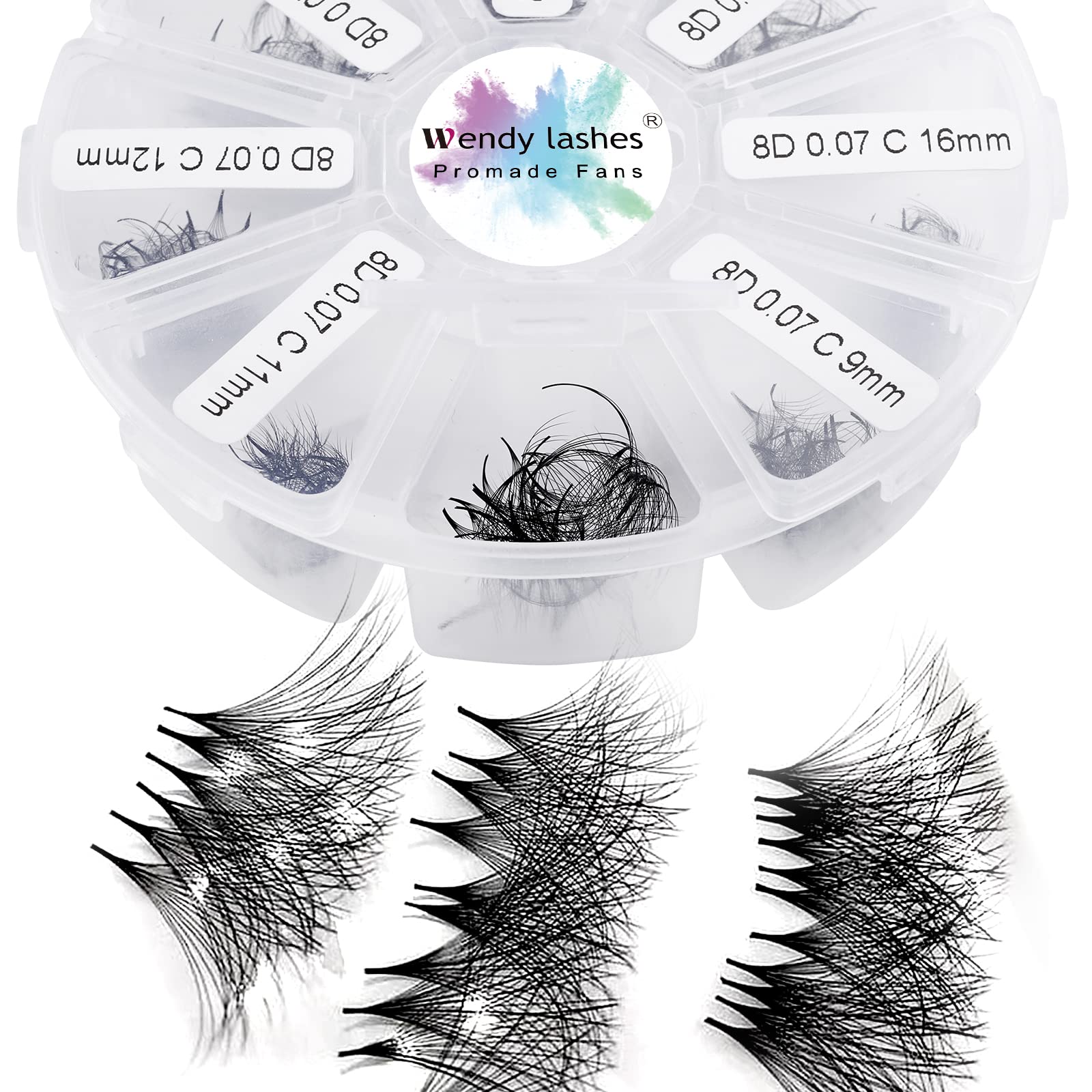 8D Premade Volume Eyelash Extensions Mixed Tray 9-16mm 0.07mm D Curl 500 Fans Premade Volume Fans Handmade Lash Extensions Pointed Thin Base Promade Mix Loose Fans(500-8D-0.07-D-916) — image 1