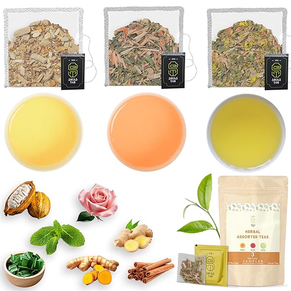 SACHS TEA 1773 SINGLE ESTATE HERBAL TEA ASSORTMENT, TEA SAMPLER – 03 PREMIUM FULL LEAF HERBAL TEAS ( VIENAMESE HERBAL ROOTS, MOTHER’S MINT, GREEN LOTUS JADE) | FLAVOR NOTES (EARTHY, HERBACEOUS, VEGETAL) | SUGER-FREE, NON-GMO, KETO – (PACK OF 30 LARGE HANDCRAFTED SACHETS, 2.6OZ)