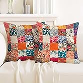 ZwenPdoe Printed Floral Patchwork Style Throw Pillow Covers 18x18 Set of 2 | Vintage Decorative Throw Pillowcases for Couch Sofa Bed | Bohemian Farmhouse Style Cushion Covers