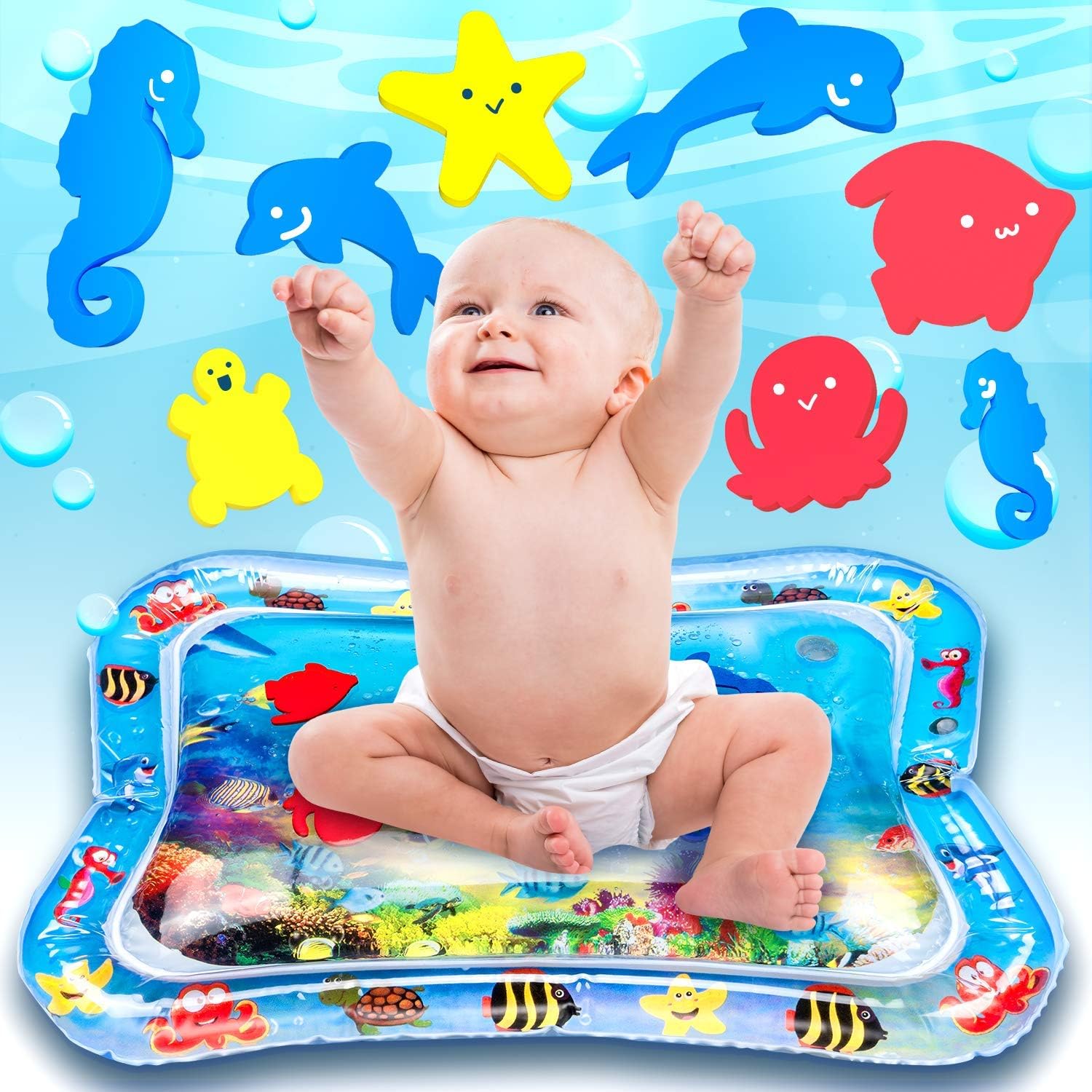Ventvinal Kids Inflatable Water Mat, Baby Water Mat Fun Activity Play Center Your Baby's Stimulation Growth Water Filled Playmat for Infants & Toddlers