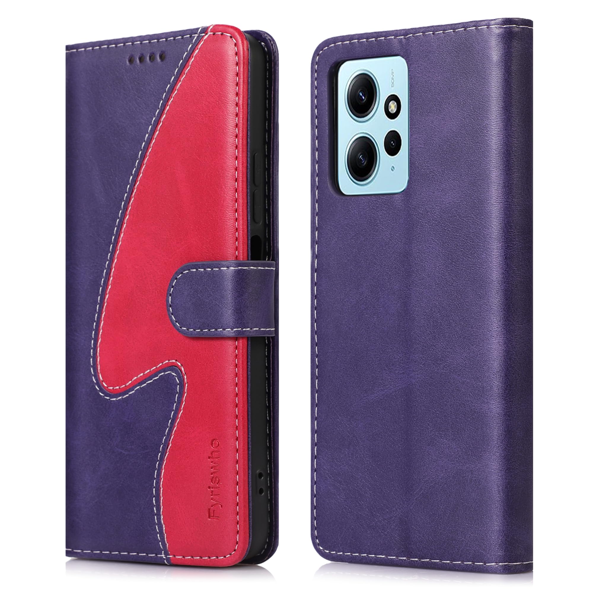 Fyriswho Phone Case Cover Compatible with Xiaomi Redmi Note 12 4G, Premium PU Leather Wallet Case, Flip Function Card Holder for Xiaomi Redmi Note 12 4G - Purple & Red