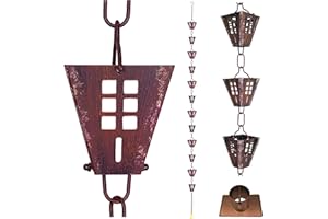 Whispering Winds Rain Chain with Adapter - 9 FT Weatherproof & Adjustable 12-Cup Metal Rain Chain for Gutters, Premium Alternate for Downspouts Water Drainage, Decorative Garden Décor (Auburn)