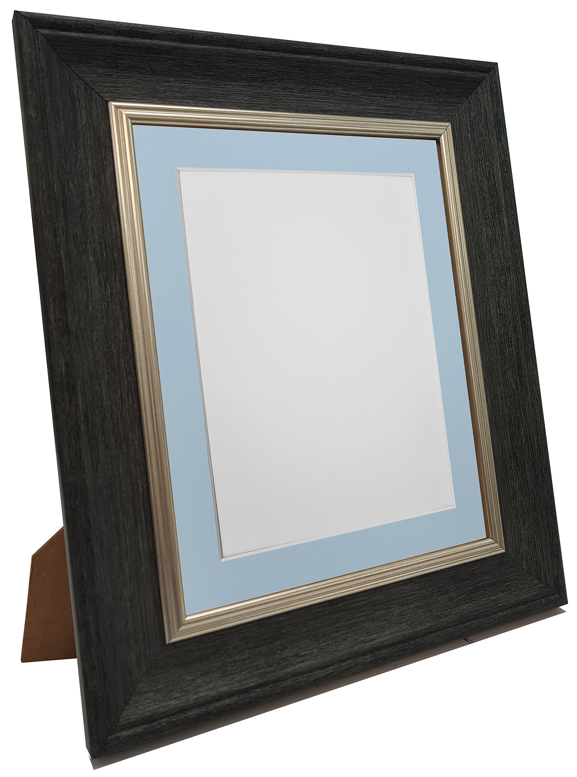 FRAMES BY POST Scandi Vintage Picture Photo Frame, Recycled Plastic, Charcoal Grey with Blue Mount, 6 x 4 Image Size 4.5 x 2.5 Inch