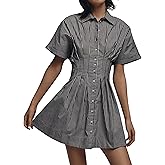 MISSACTIVER Women Pleated Button Down Shirt Dress Short Sleeve Striped Corset Mini Dresses Casual Summer Short Dress