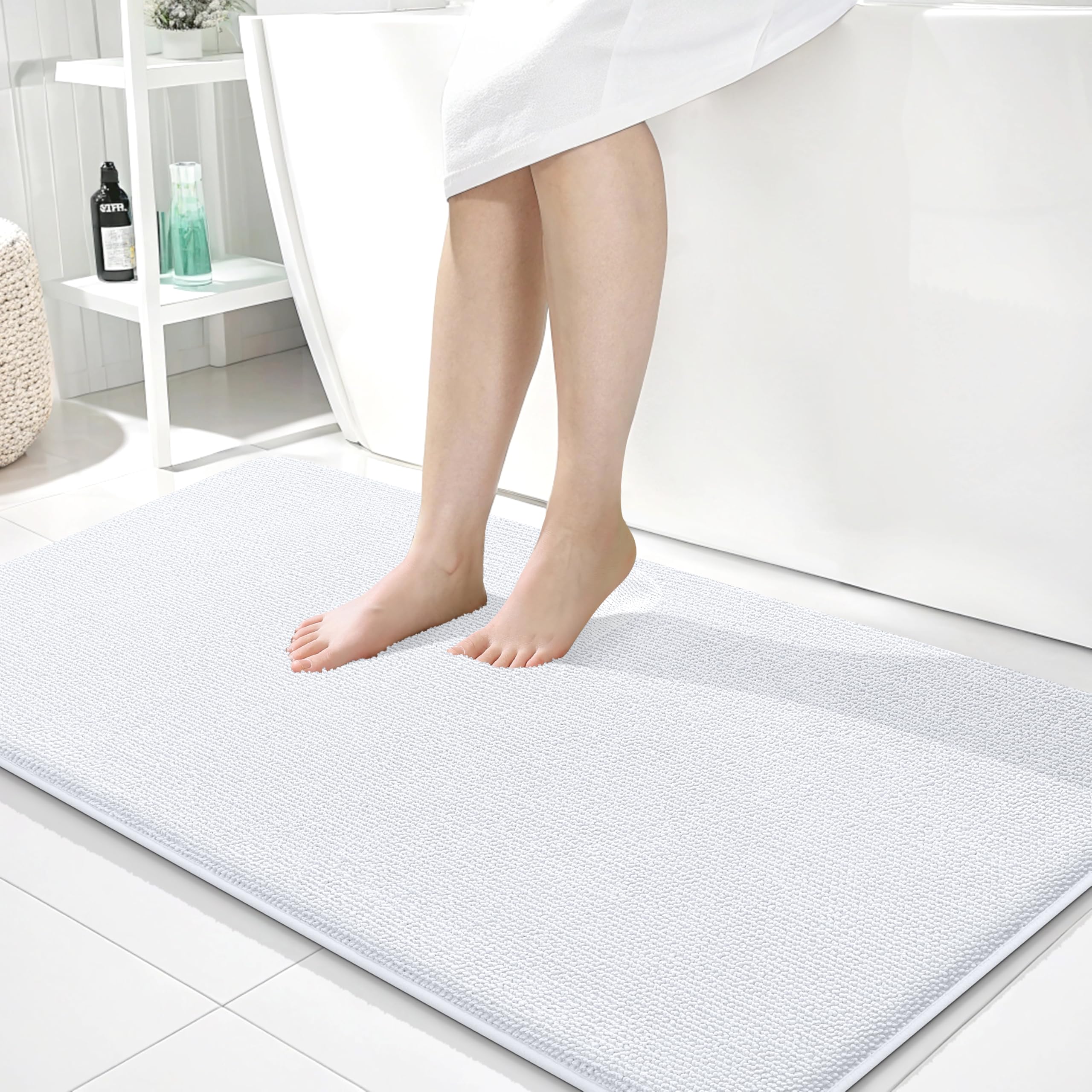 Photo 1 of OLANLY Thick Memory Foam Bath Mat Rug 44x24, Extra Soft Absorbent Bathroom Rug, Quick Dry Bath Mats, Non-Slip, Machine Washable Carpet for Bathroom, Tub and Shower, Home Decor Accessories, White