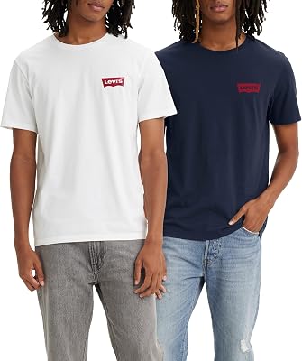 Herren 2-Pack Crewneck Graphic Tee T-Shirt, Chesthit White / Dress Blues, L
