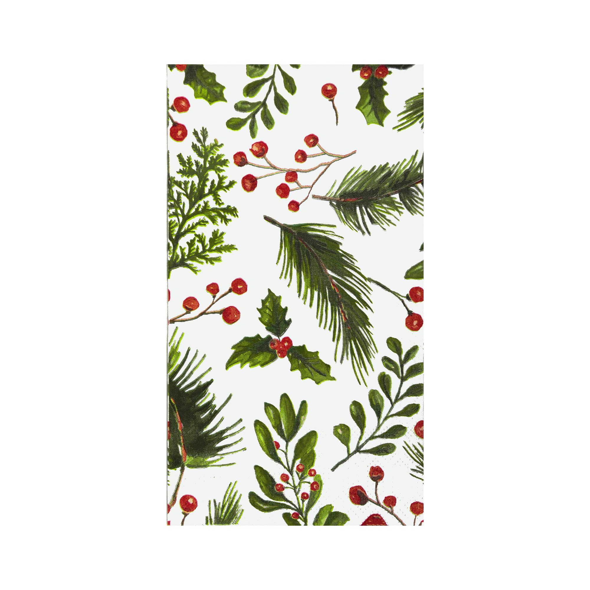 Photo 1 of 100 Christmas Paper Napkins Xmas Pine Branch Red Berries Disposable Guest Napkins Red Green Winter Greenery Leaves Party Hand Towels for Holiday New Year Christmas Party Supplies