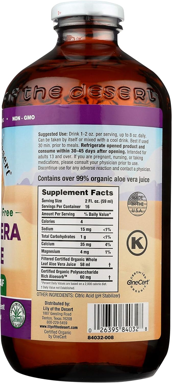 Lily Of The Desert Organic Aloe Vera Juice, Whole Leaf, No Preservatives, 32 Ounces: Health & Personal Care