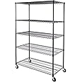 Seville Classics UltraDurable Heavy Duty NSF Solid Steel Wire Rack Storage Unit, Organizer for Garage, Warehouse, Office, Restaurant, Classroom, Kitchen, Black, 5-Tier Shelving, 48" W x 24" D