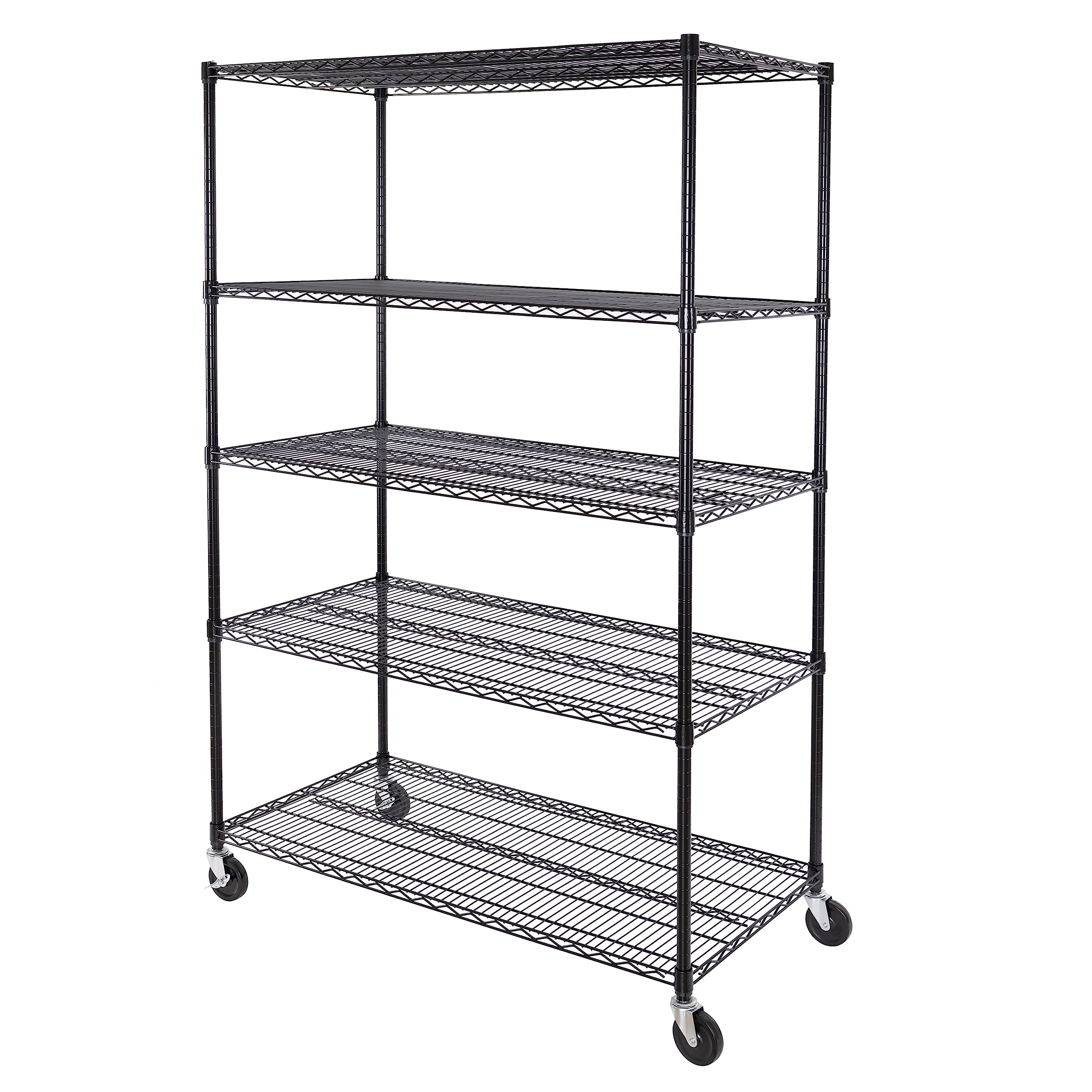 Photo 1 of Seville Classics UltraDurable Heavy Duty NSF Solid Steel Wire Rack Storage Unit, Organizer for Garage, Warehouse, Office, Restaurant, Classroom, Kitchen, Black, 5-Tier Shelving, 48" W x 24" D