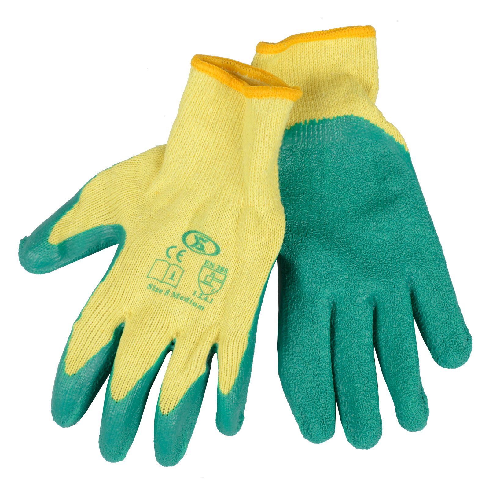XS-Stock XS1913 12 Pairs of Builders Gardening DIY Latex Coated Work Gloves - Green (Size 8), Medium