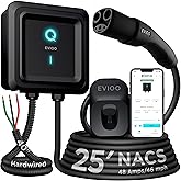 EVIQO Level 2 EV Charger NACS for Tesla – Hardwired, 240V, 25ft Cable EVSE –WiFi, App, UL Certified, 48 Amp EV Charger Level 2 for Home Indoor/Outdoor - Wall Electric Vehicle Charging Stations - Gen 2