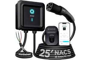 EVIQO Level 2 EV Charger NACS for Tesla – Hardwired, 240V, 25ft Cable EVSE –WiFi, App, UL Certified, 48 Amp EV Charger Level 2 for Home Indoor/Outdoor - Wall Electric Vehicle Charging Stations - Gen 2