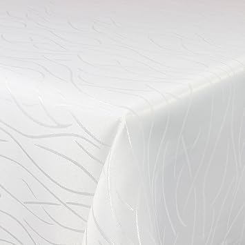 Tischdecke Damast Streifen 160x260cm oval Weiss