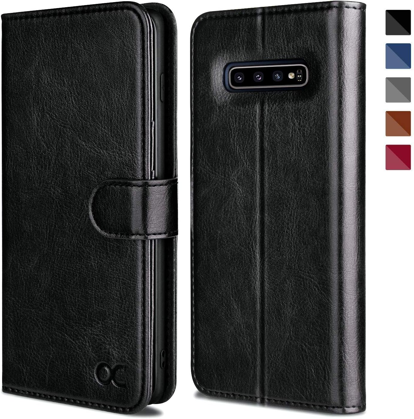 OCASE Samsung Galaxy S10 Case [ Card Slot ] [ Kickstand ] [TPU Shockproof Interior ] Leather Flip Wallet Case for Samsung Galaxy S10 Devices (Black)