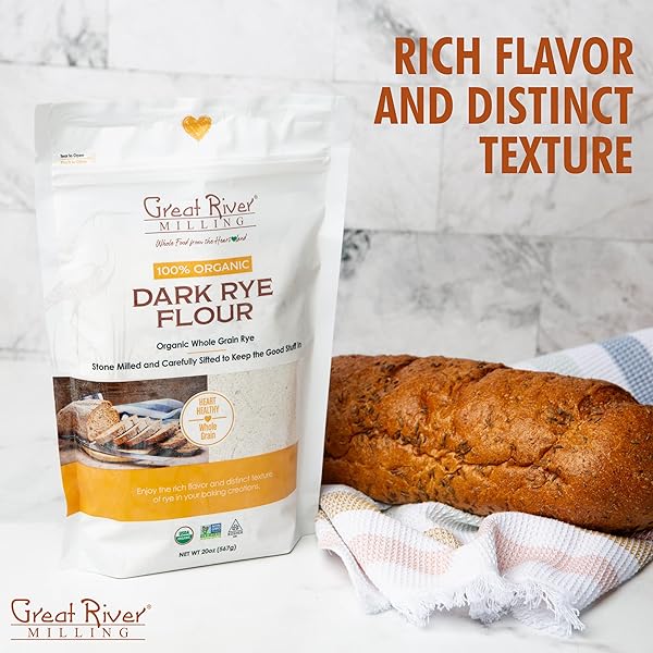 ORGANIC DARK RYE FLOUR BY GREAT RIVER MILLING, WHOLE GRAIN RYE FLOUR FOR BREAD, SOURDOUGH STARTER, CERTIFIED KOSHER, NON GMO, 20 OZ. (PACK OF 1)